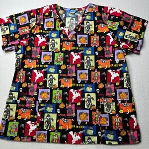 Scrub Wear Halloween Ghost Pumpkin Womens Size L